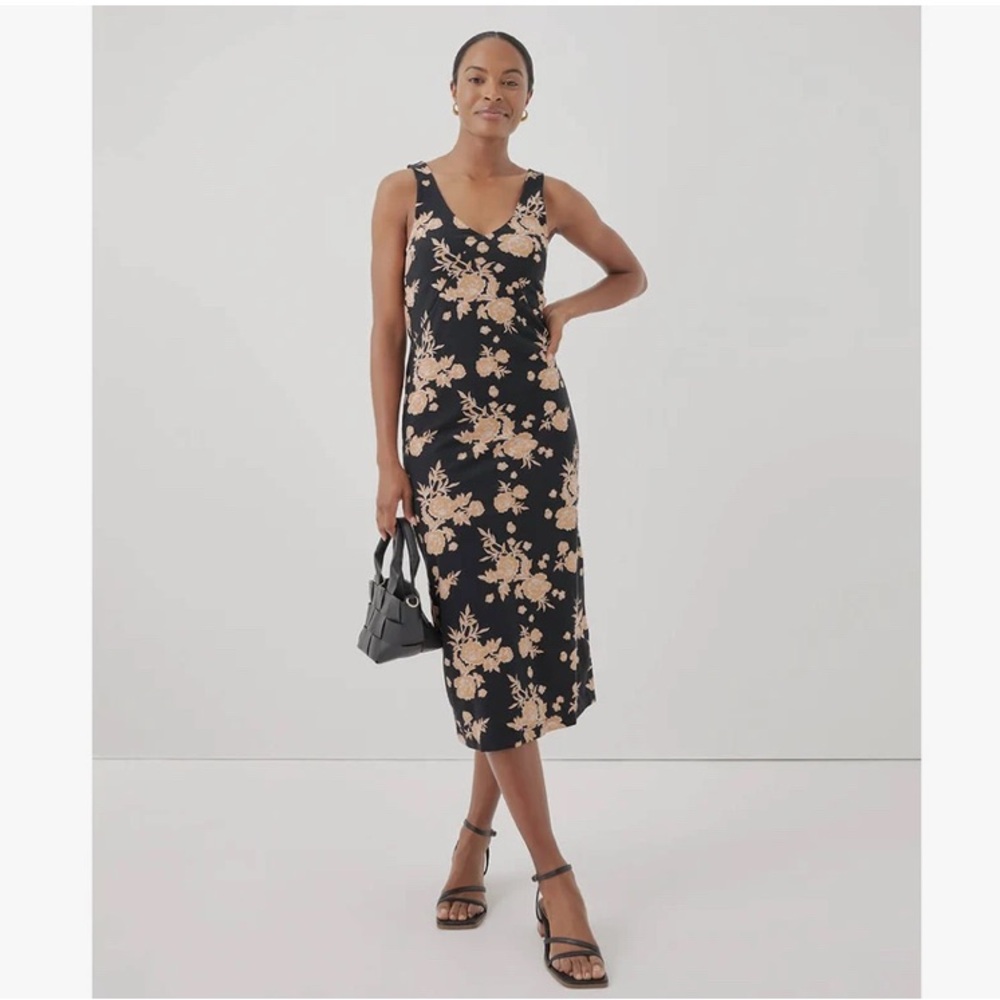Pact Black and Cream Floral Midi Dress